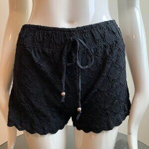 J Valdi black eyelet lace pull on short coverup